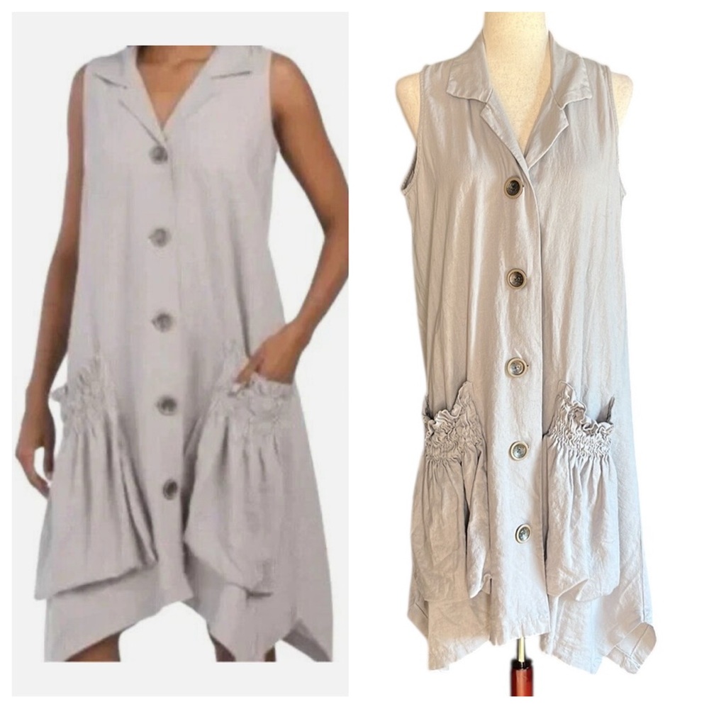 For Cynthia Linen Blend Lagenlook Sleeveless Art to Wear Dress with Pockets